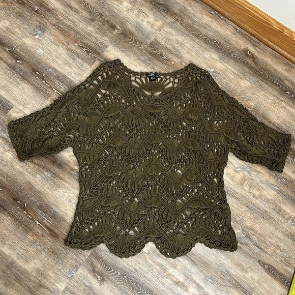 Lisa International Womens Open Loose Knit Sweater Top Brown Festival Boho PL - Picture 13 of 14